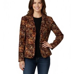 CHRISTOPHER & BANKS Floral Snap Front Blazer, Women’s S, Brown Orange Cream